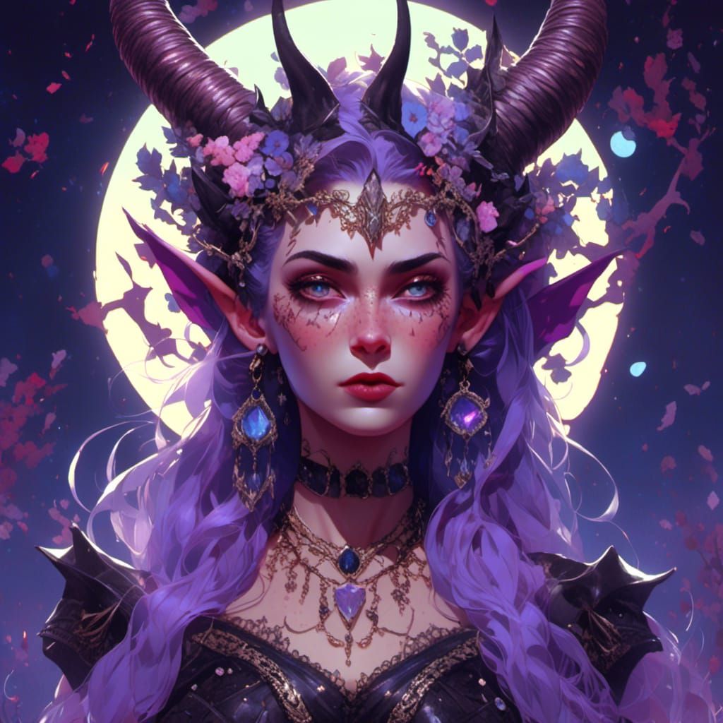 Tiefling Moon Princess with Crystal Crown