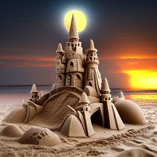 Glowing Sandcastle at Dawn: Digital Matte Painting