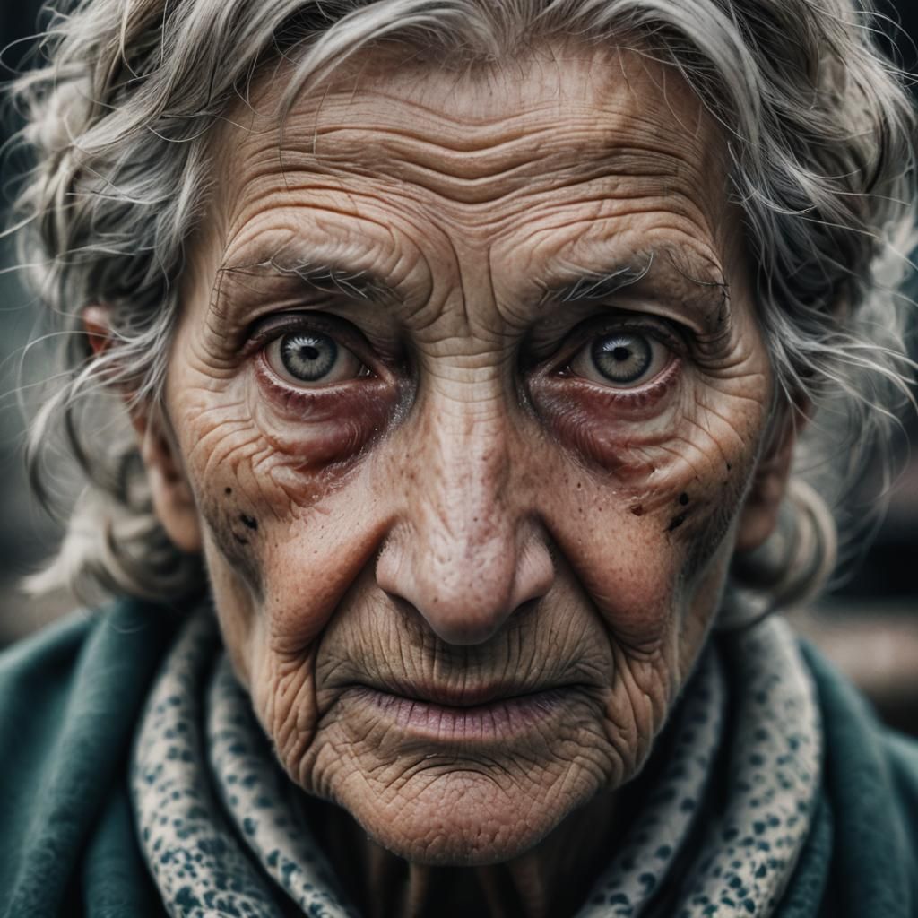 Haunting Close-Up Portrait of a Grandmother with Goat Eyes