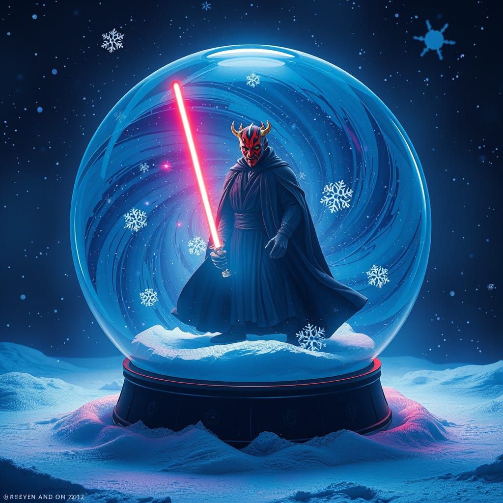 Darth Maul in Neon-Lit Snow Globe