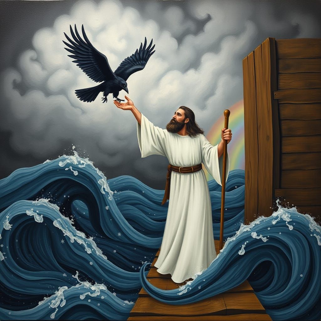 Noah Releases a Raven into the Stormy Sky
