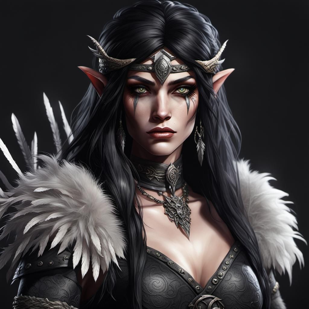 Brooding Elf Barbarian with Raven Hair, as Oil Painting