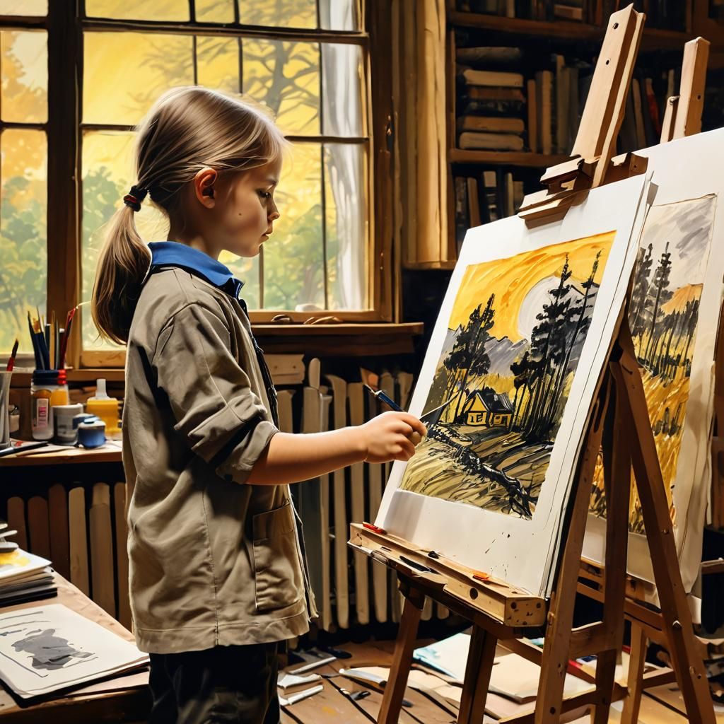 Expressive Fauvist Sketch of Child Artist