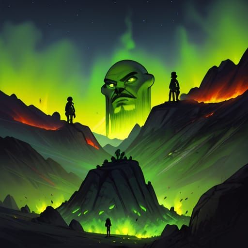Green Aliens on a Hill: Vibrant Digital Art