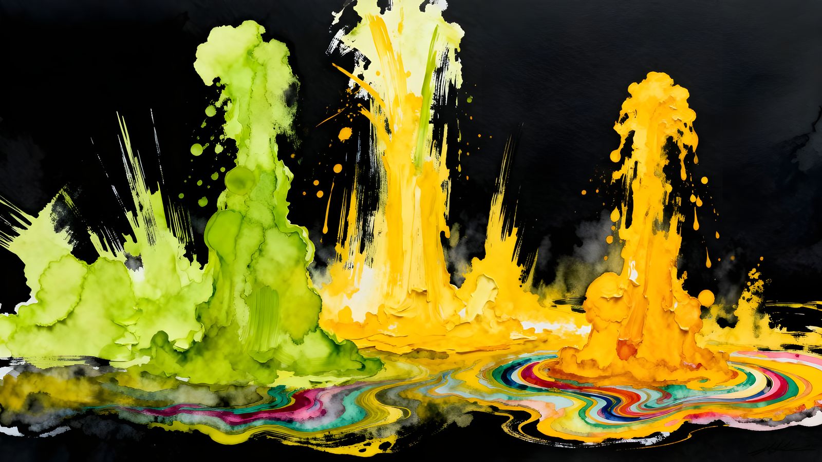 Vibrant Alcohol Inks Swirl on Black Paper