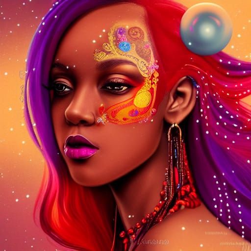 Dark Skinned Princess with Elaborate Flowing Hair