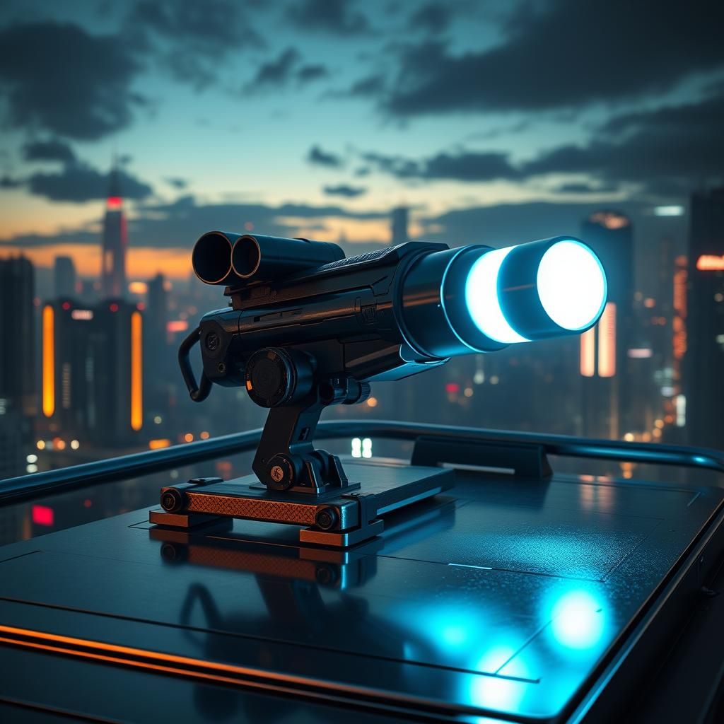 Futuristic Missile Launcher in Sci-Fi Cityscape