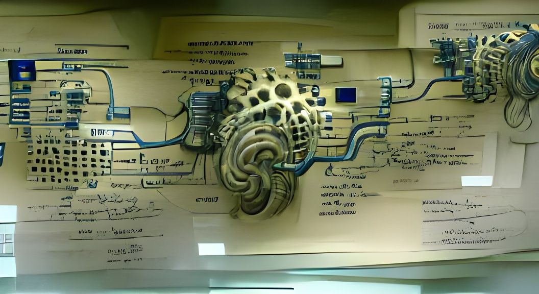 Steampunk Brain with Gears and Computer Interface