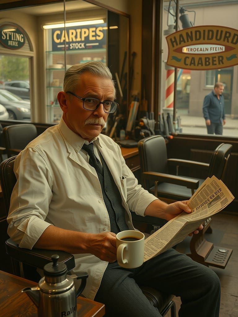 Vintage Barber Shop Scene with Nostalgic Lighting