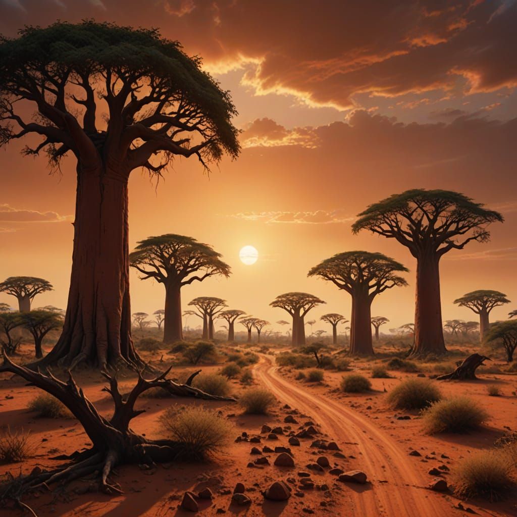 Angola Landscape Digital Matte Painting with Baobab Trees