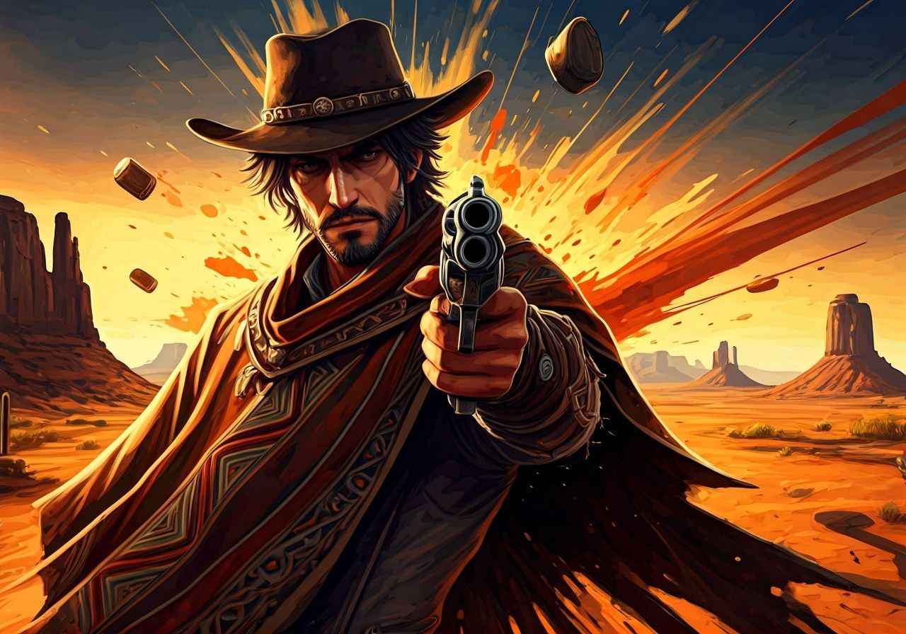 Western Gunslinger in Abstract Desert Town