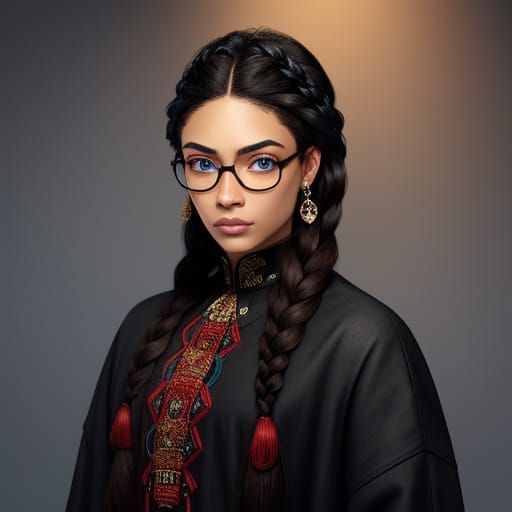 Mystical Young Woman in Black Robes