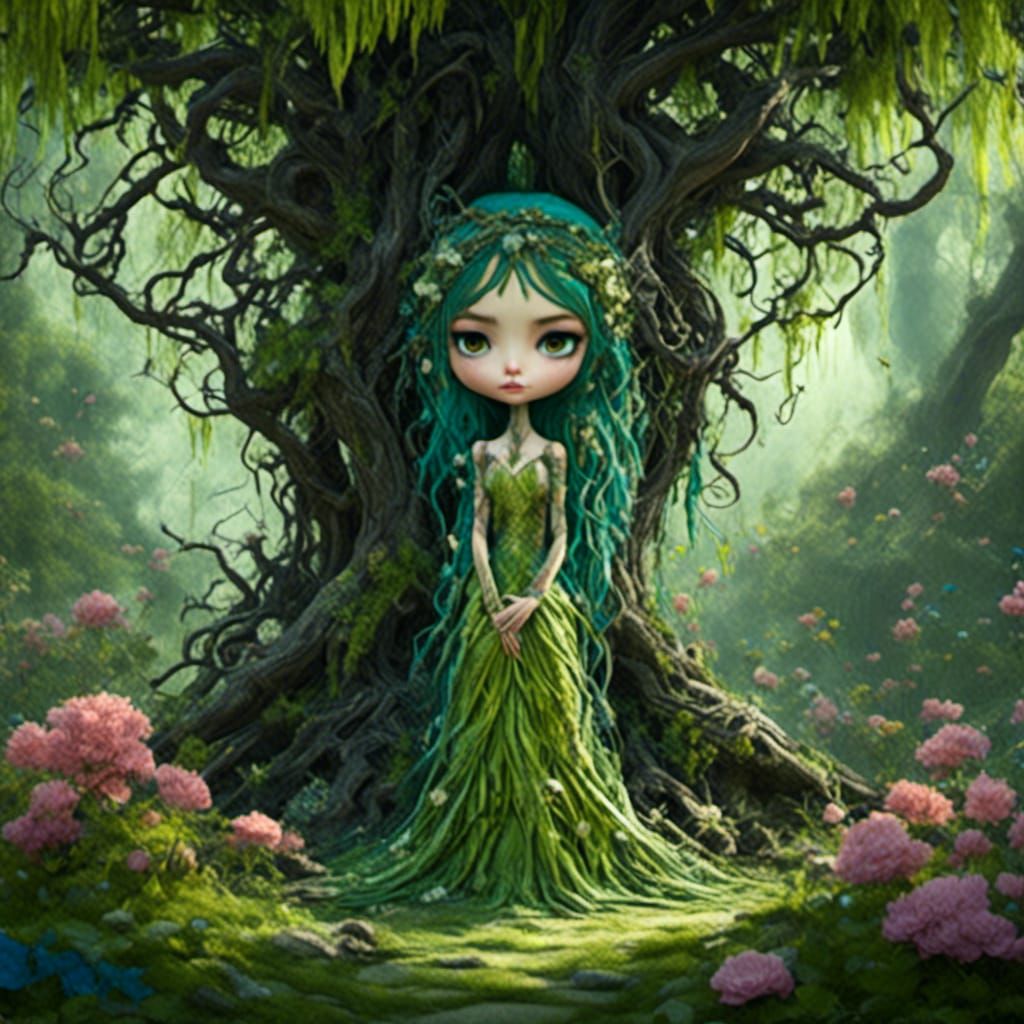 Weeping Willow Chibi Pixie in Fantasy Style