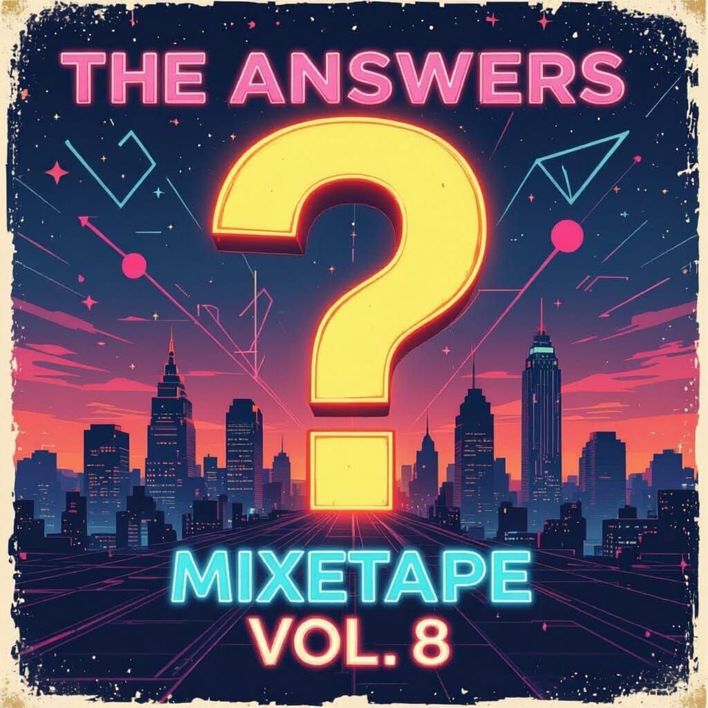 Retro-Futuristic Album Cover with Neon Cityscape