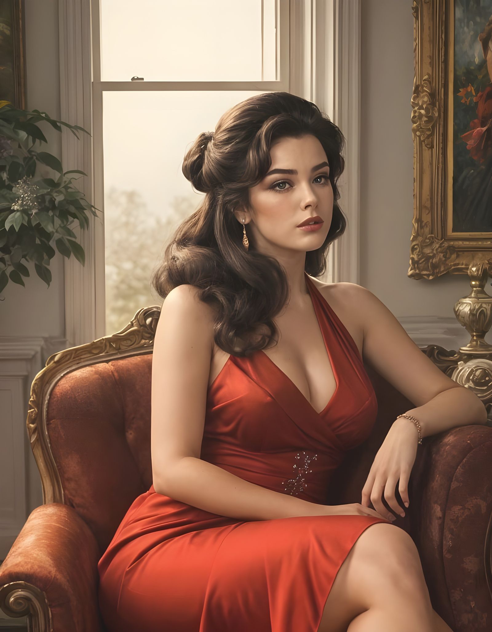 1960s Starlet in Impressionist Painting with Sunset Colors