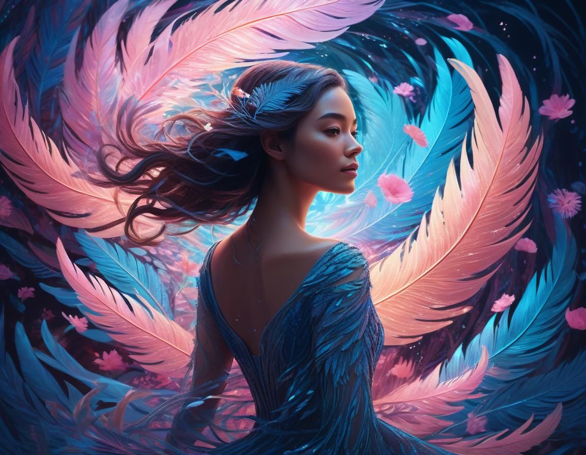 Ethereal Concept Art: Jane in Feathered Dreamscape