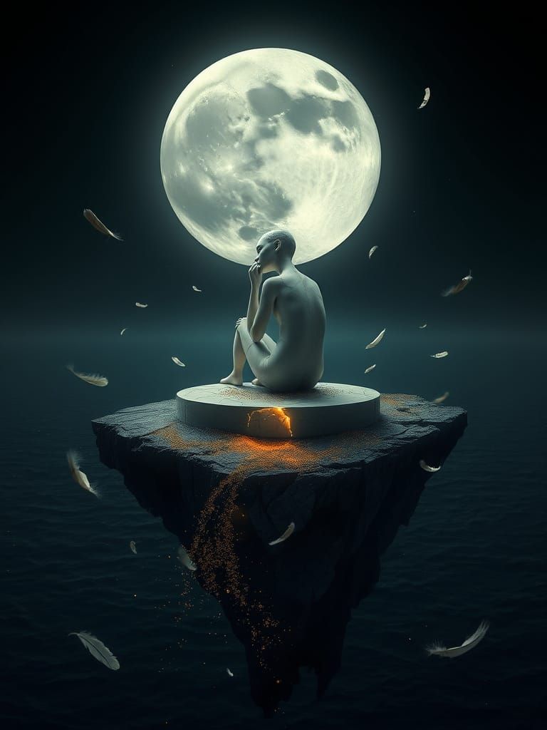 Fragile Porcelain Figure on Floating Island