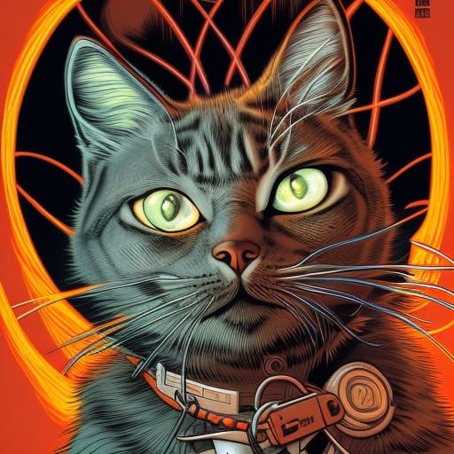Scary Cat in Comic Book Art Style