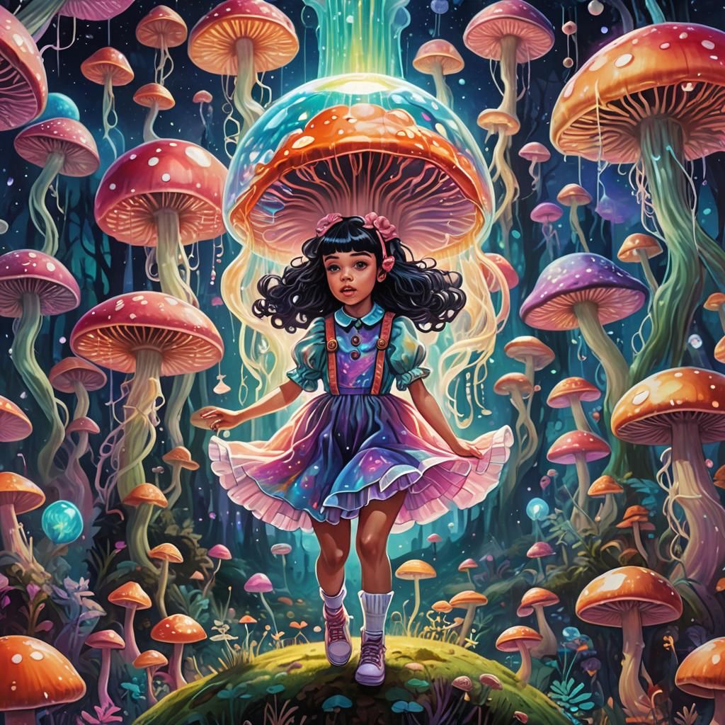 Dreamlike Cosmic Village Scene in Vibrant, Iridescent Colors
