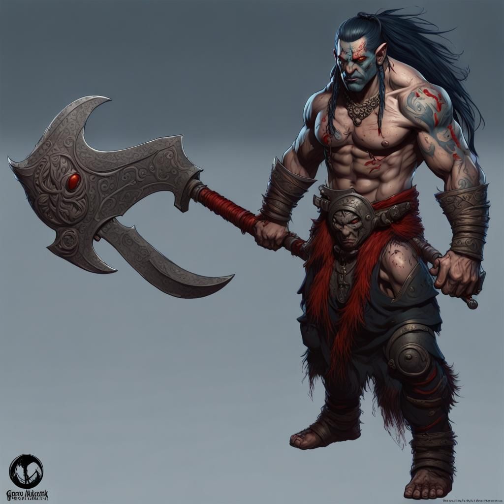 Hyperdetailed Half-Orc Barbarian Concept Art