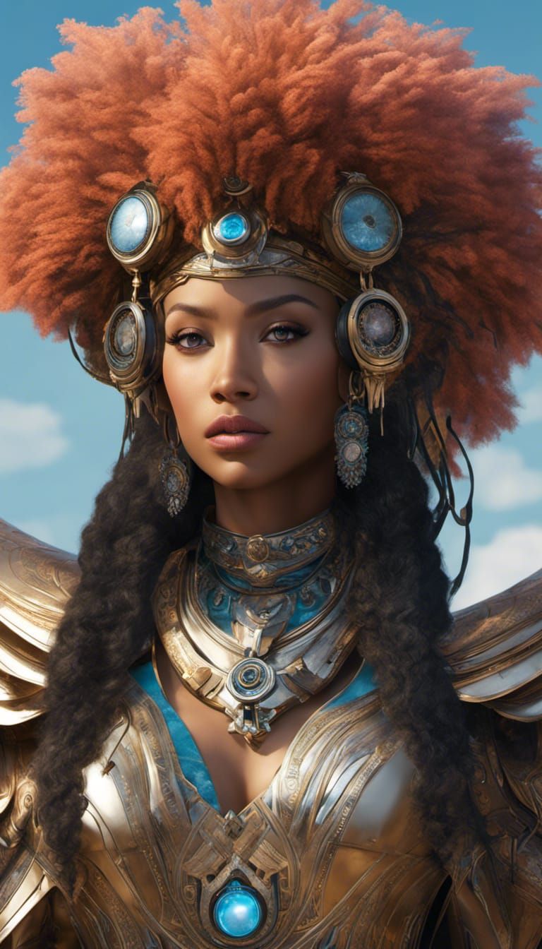 Cyberpunk Woman Portrait with Afro Braids