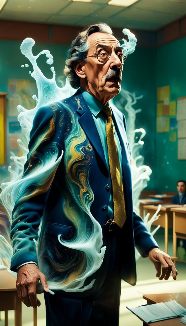 Shocked Teacher in Classroom: Surrealist Salvador Dali Style