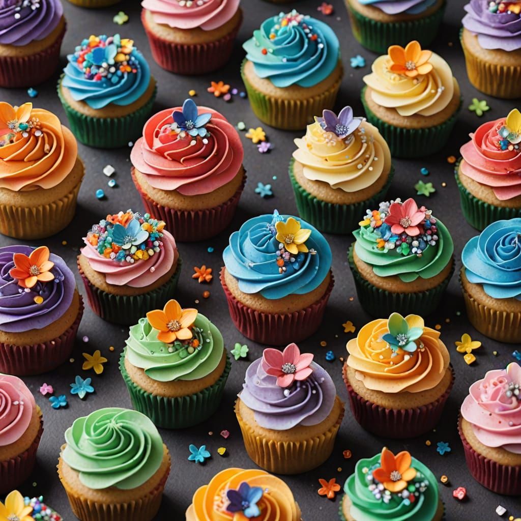 Magical Rainbow Cupcakes with Crystals and Flowers