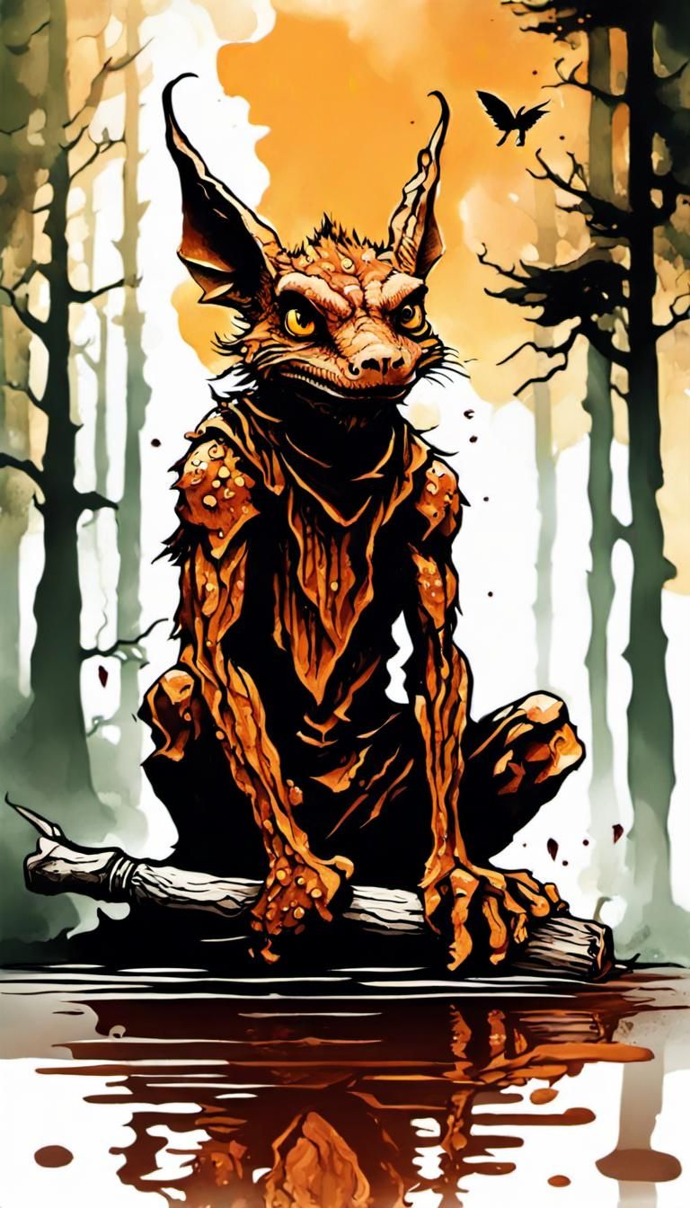 Bulgarian Leaf Kobold in Witches’ Wood: Line Drawing