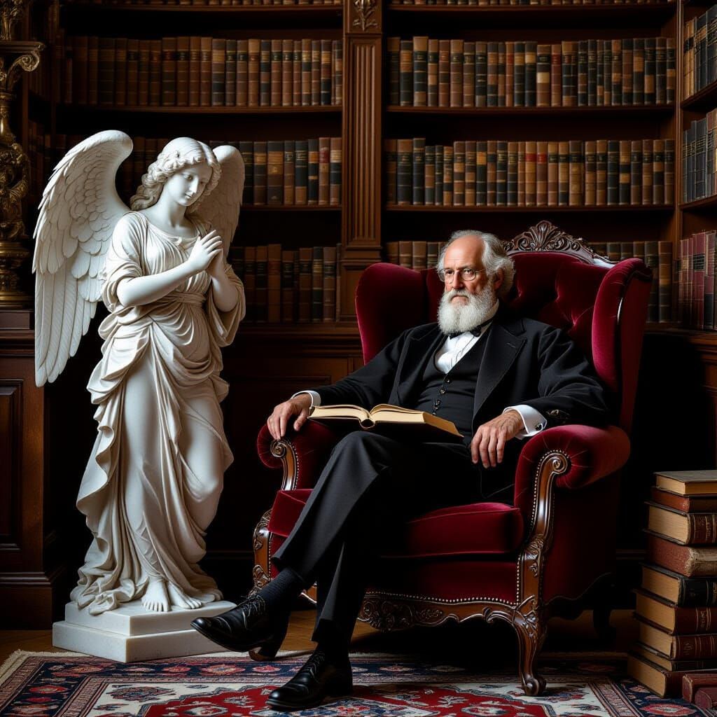 Scholar and Angel in Soft Realism Style