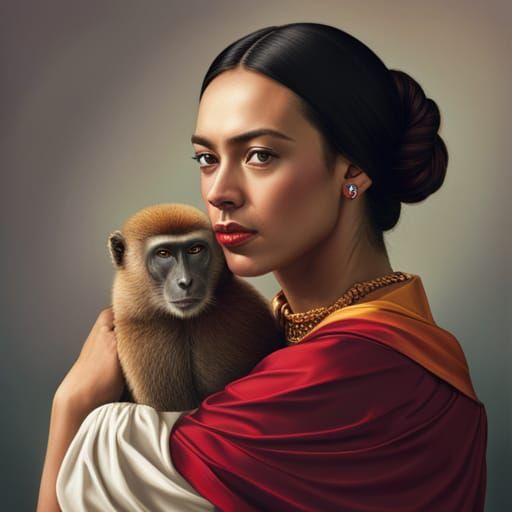 Hyperrealistic Portrait of Woman with Monkey