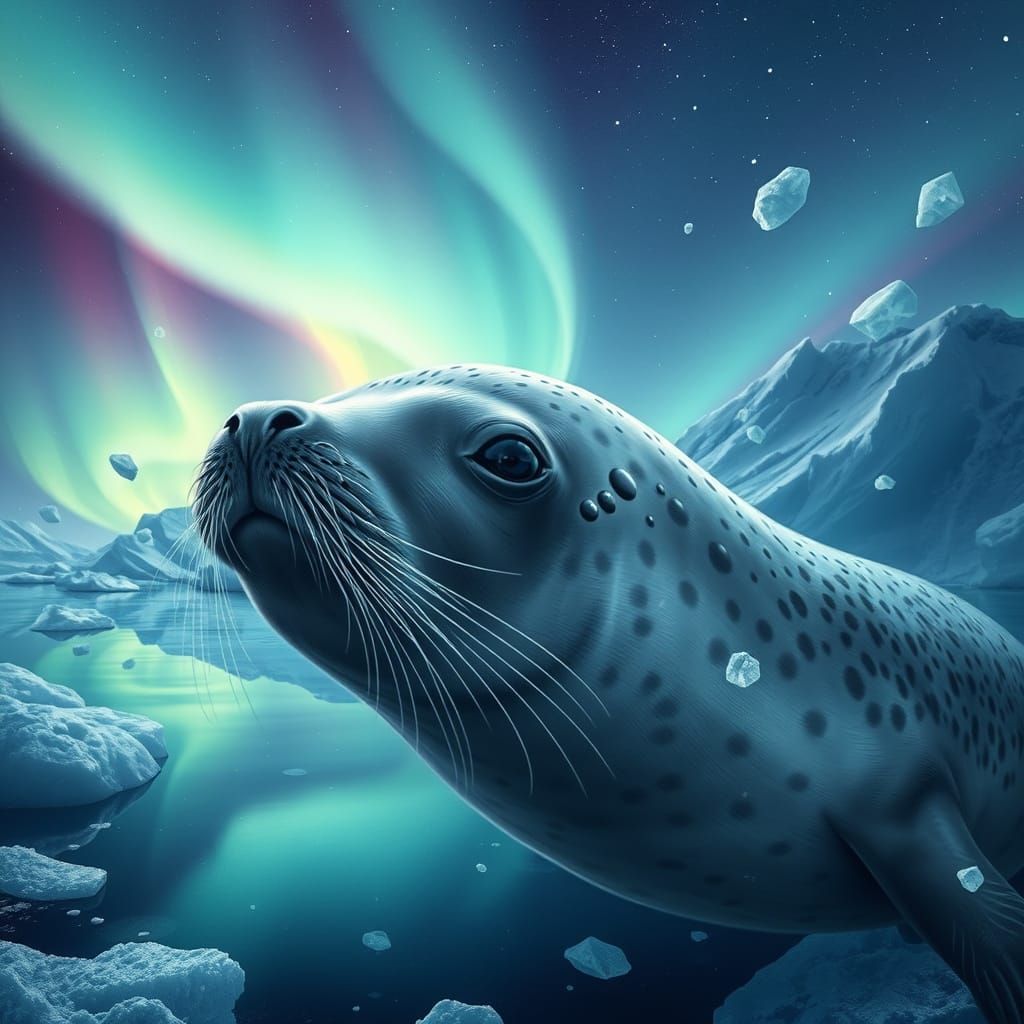 Sleek Arctic Seal in Vibrant, Dreamy Waterscapes