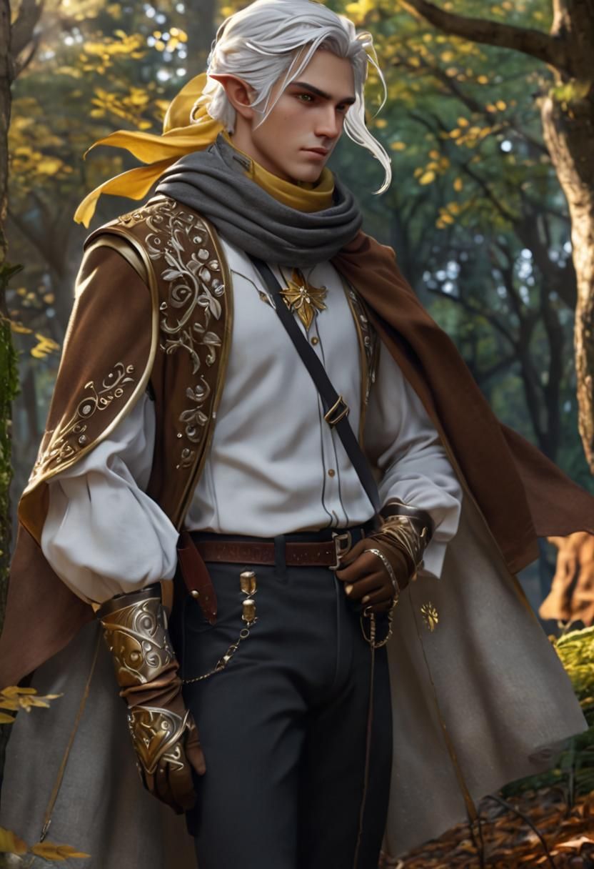 Elegant Half-Elf in Enchanted Forest, Digital Art