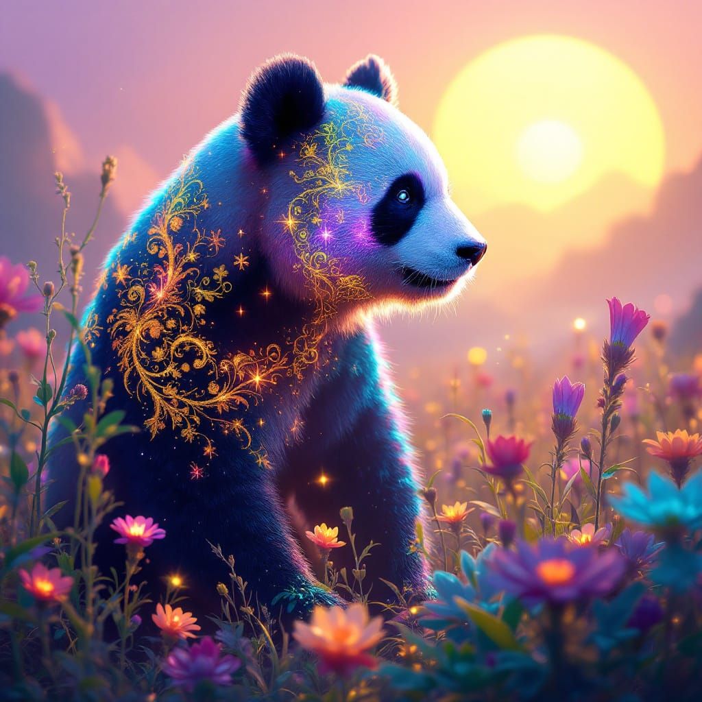 Radiant Panda in Otherworldly Meadow