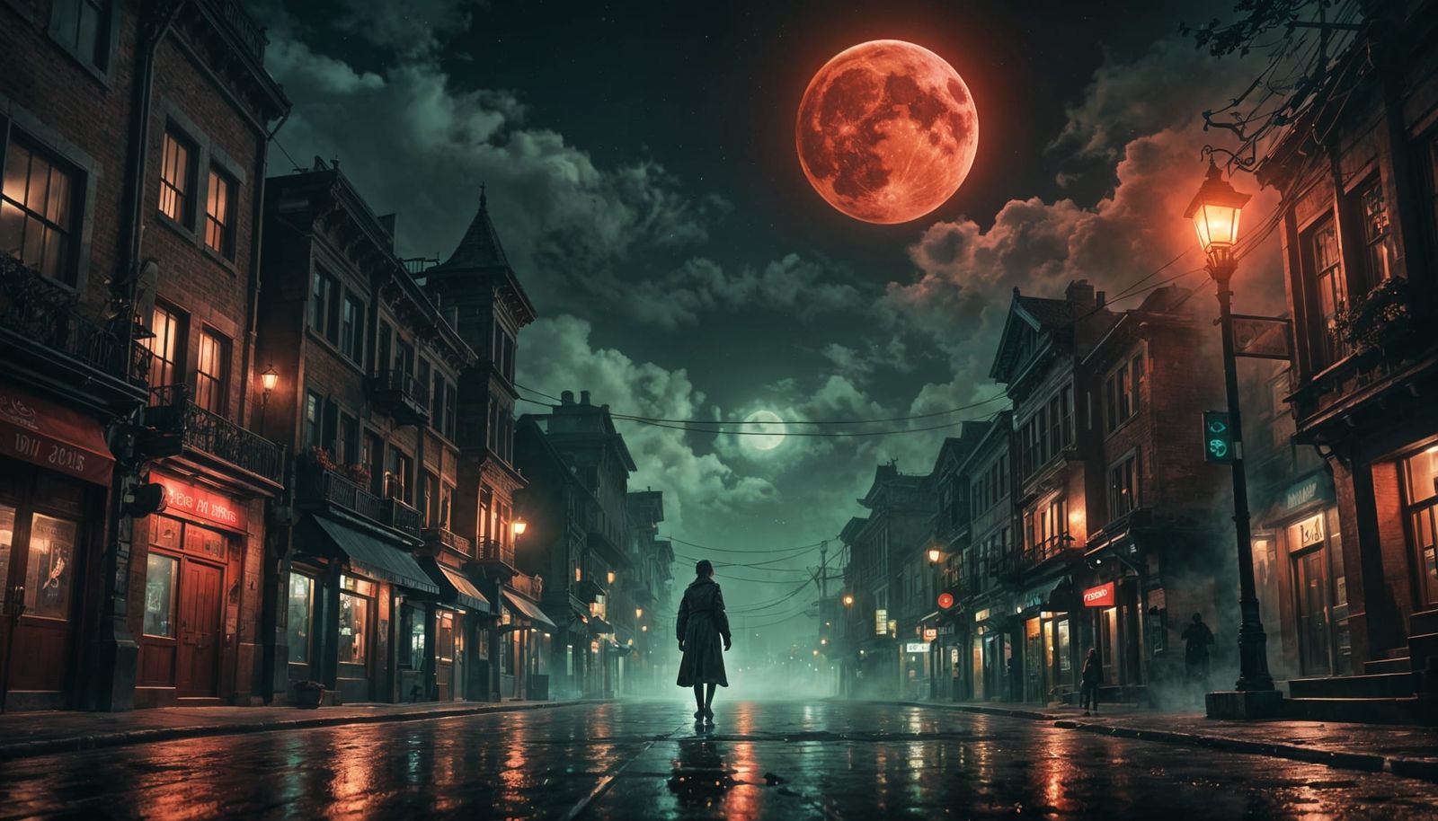 Red Moon Night Scene: Detailed Matte Painting