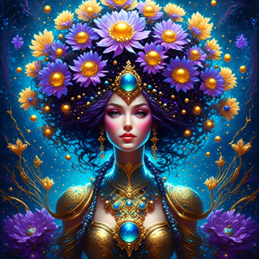 Intricate Glowing Flowers in a Starry World