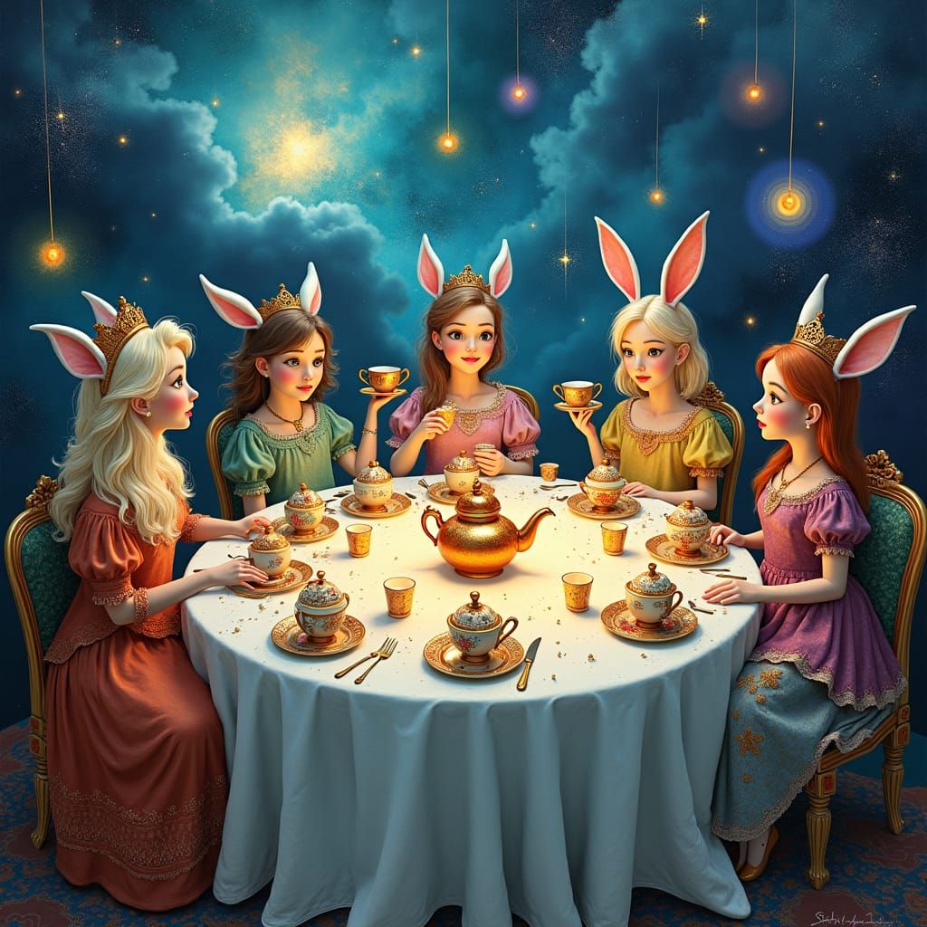 Celestial Tea Party in Holographic Astral Expanse