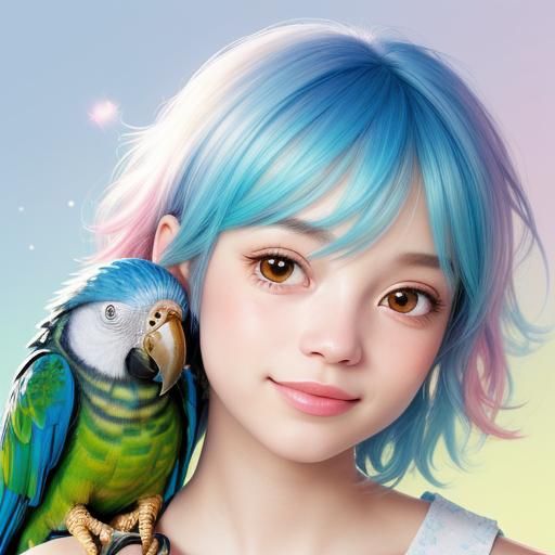 Kawaii Baby Parrot Portrait in Cutepunk Style
