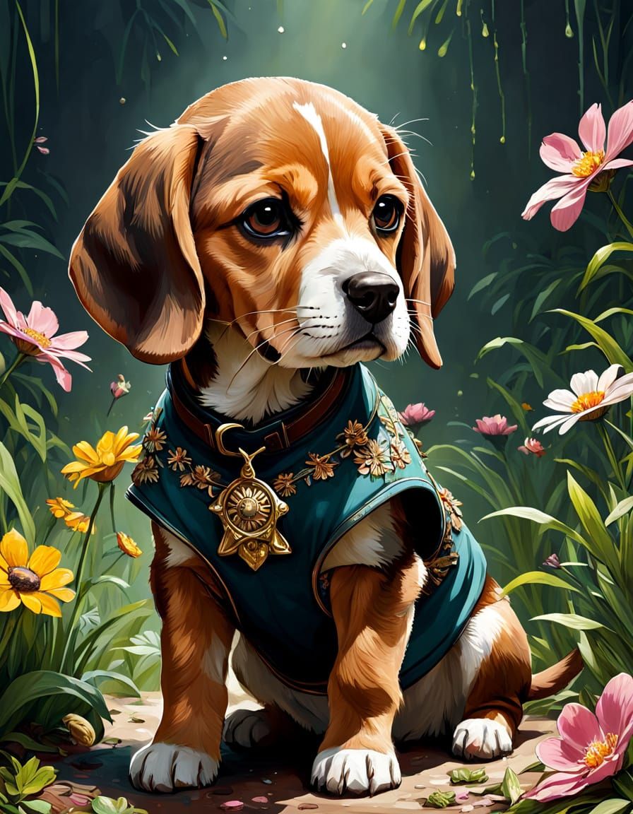Springtime Canine Delight in Vibrant Digital Art
