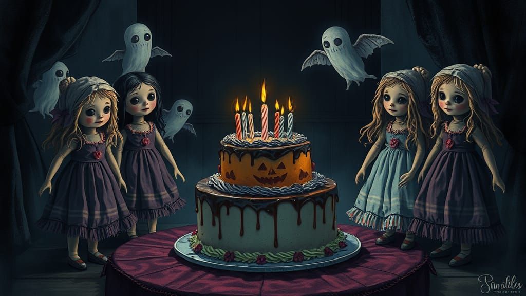 Gothic Ragged Dolls at Halloween Cake Party