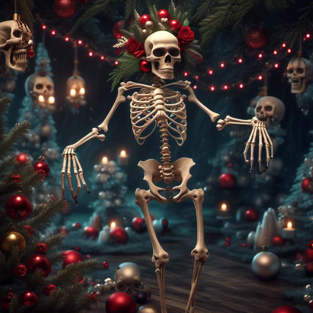 Skeletal Santa's Danse Macabre Around Christmas Tree