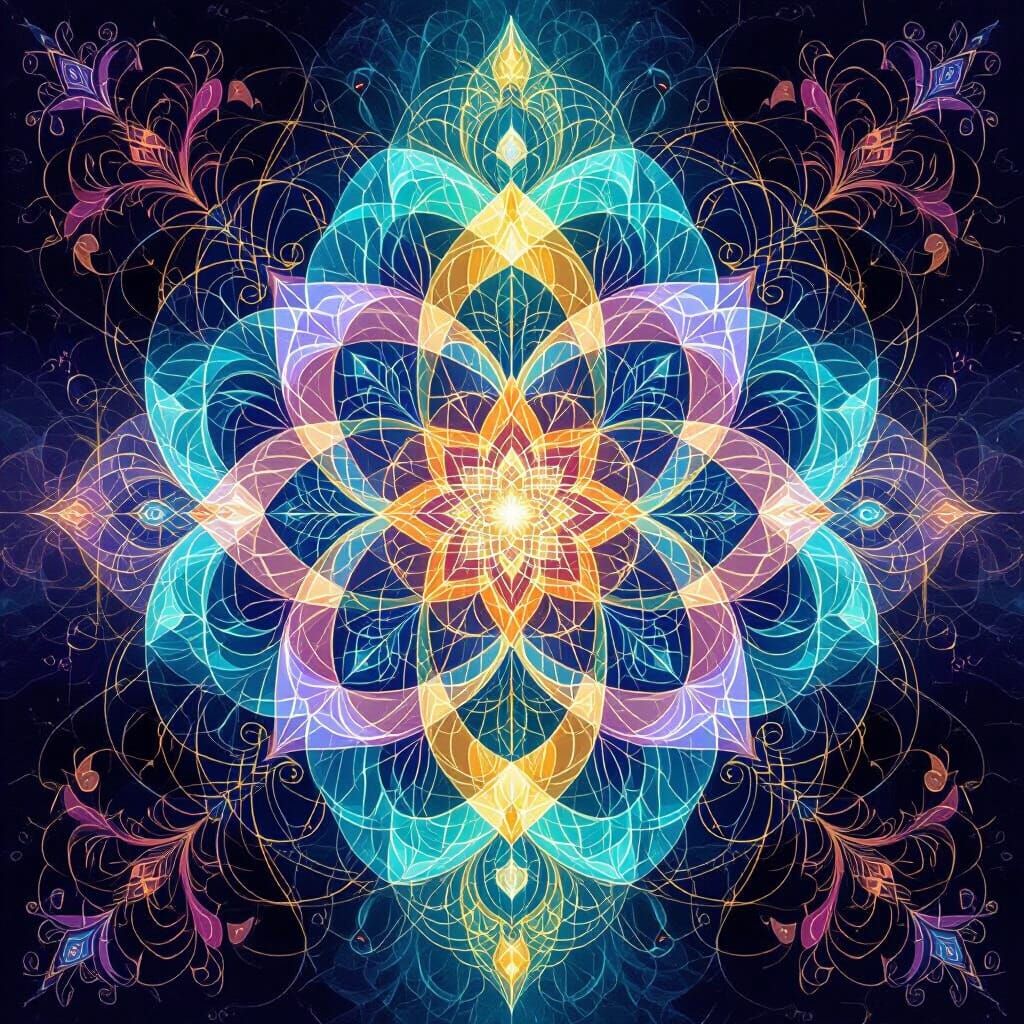 Abstract Sacred Geometry Digital Art with Flowing Patterns