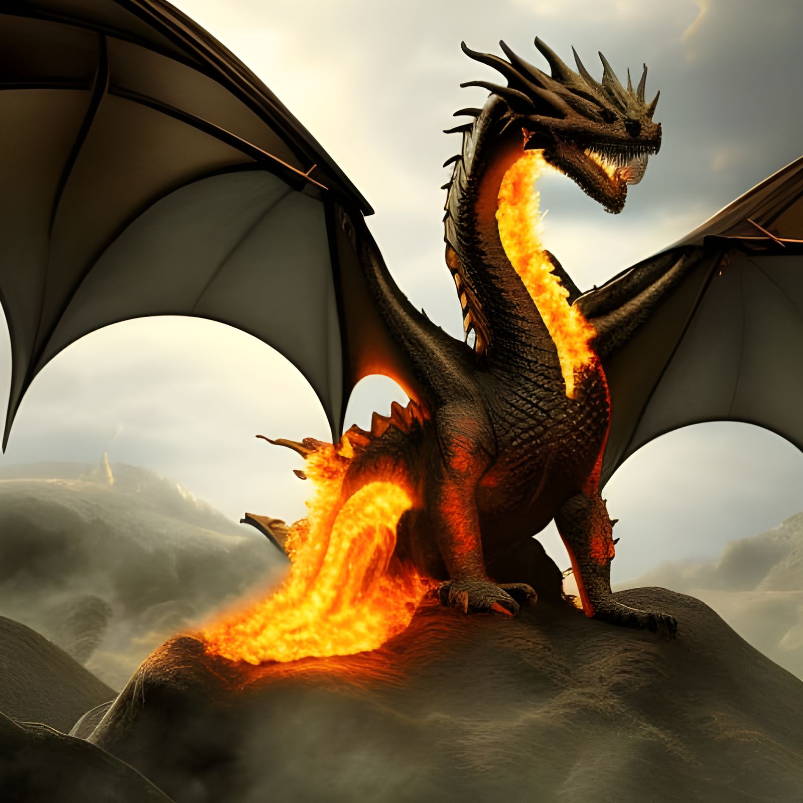 Epic Fire-Breathing Dragon in Digital Matte Painting