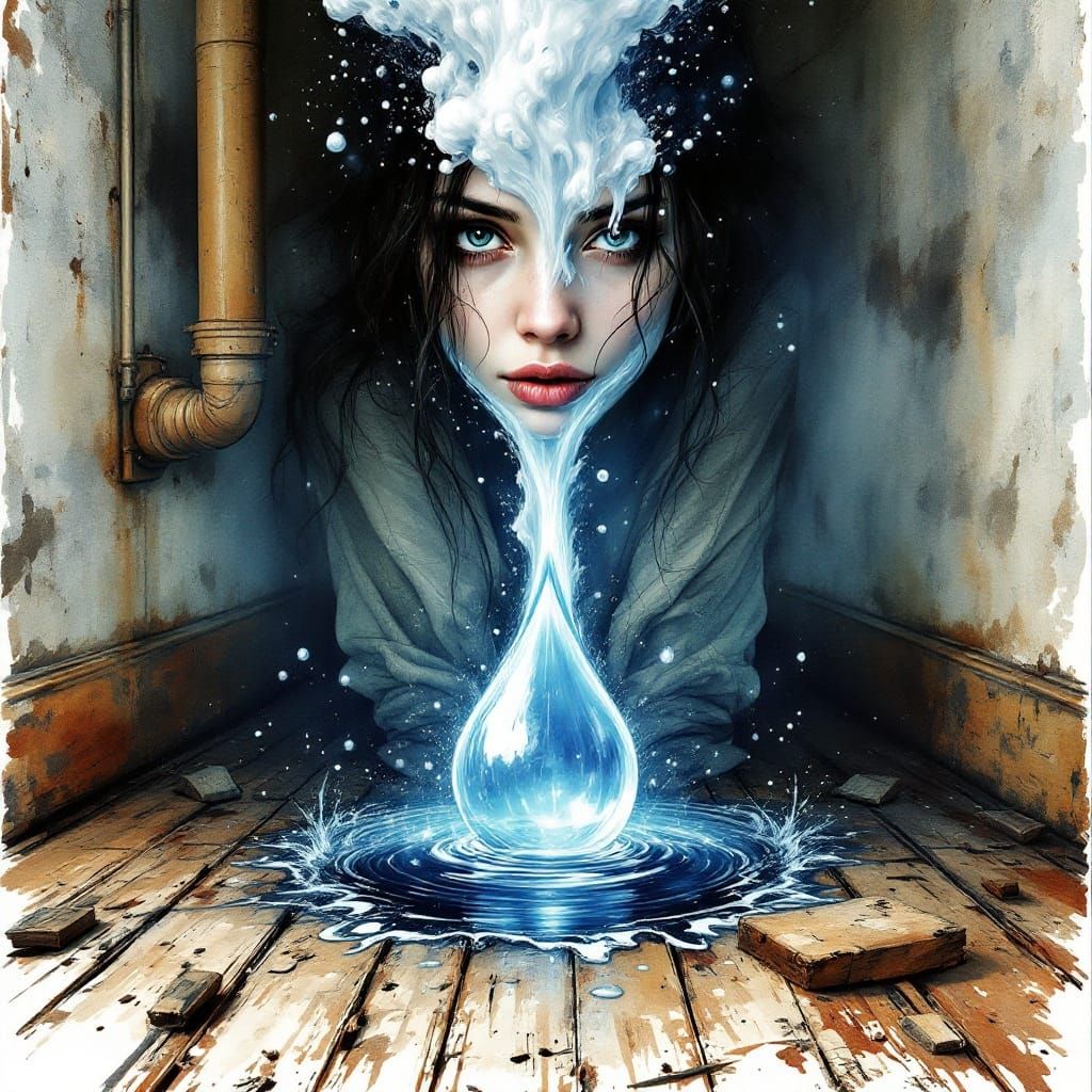 Surrealist Watercolor Dream with Industrial Landscape