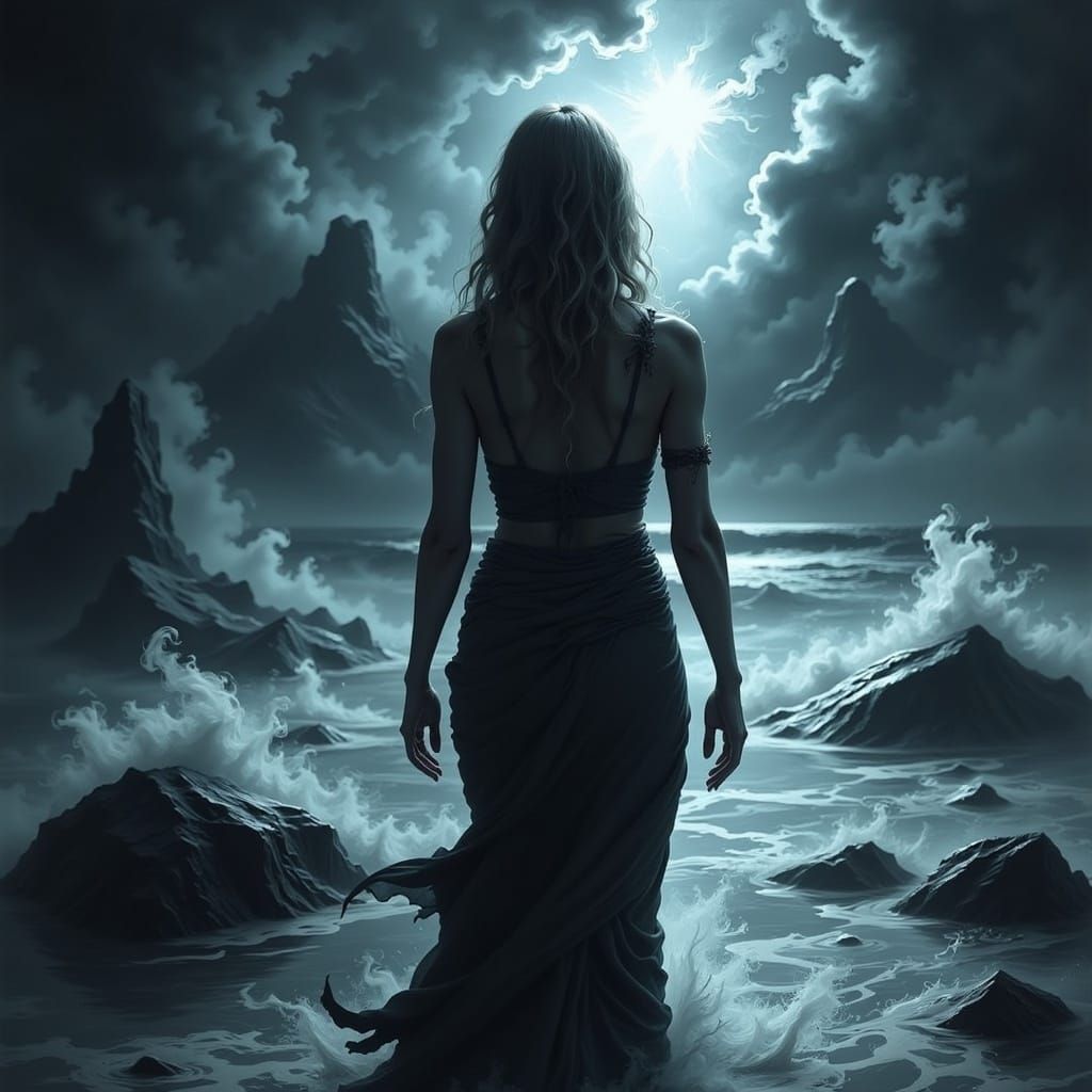 Stormy Twilight Sea with Shadows and Secrets