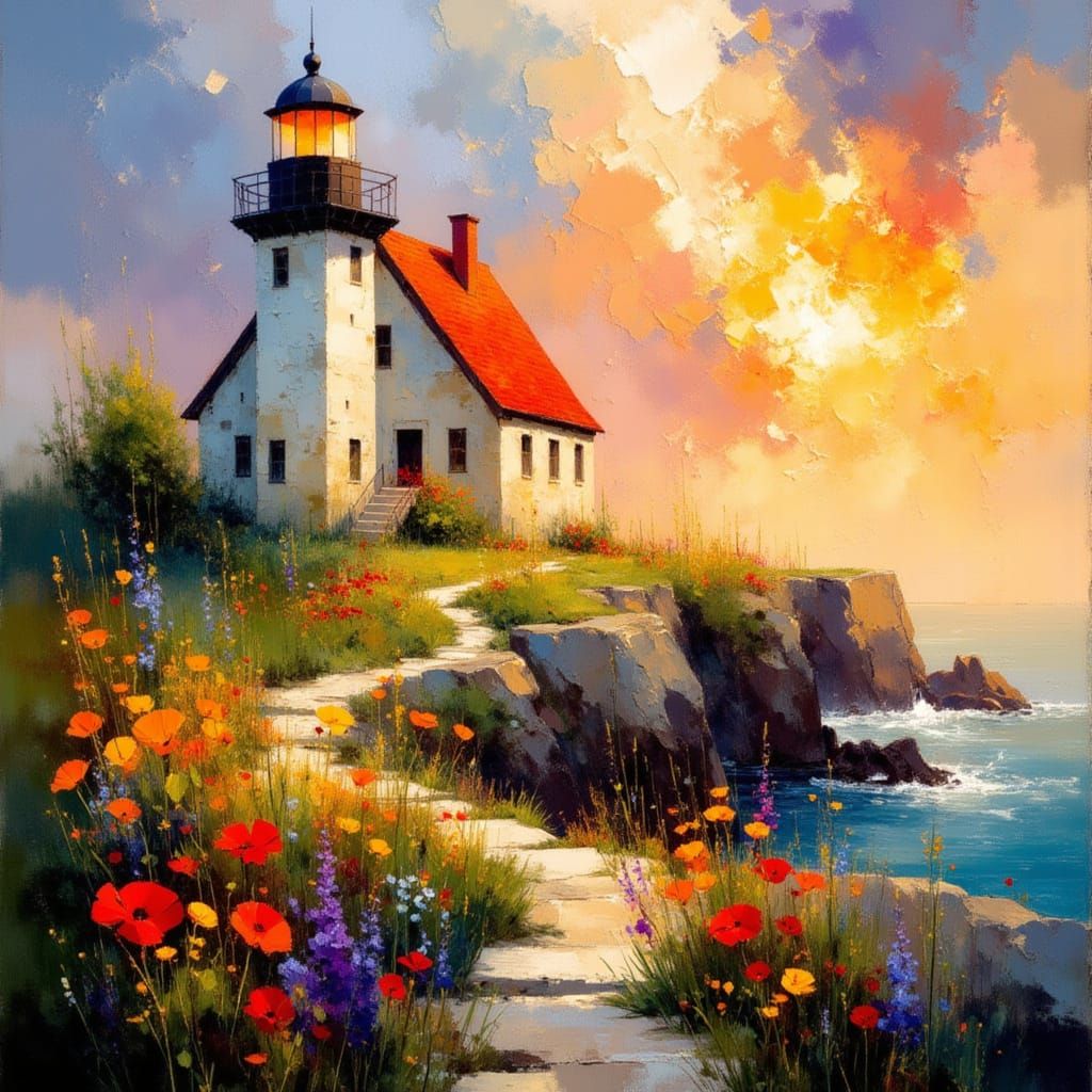 Romantic Coastal Lighthouse Scene at Sunset
