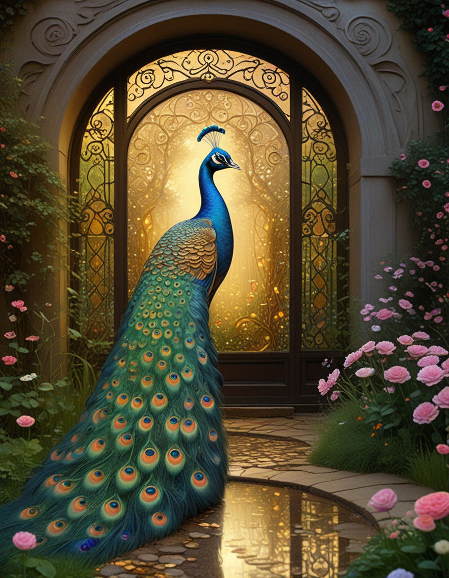 Ghostly Peacock Sneaks Through Enchanted Garden