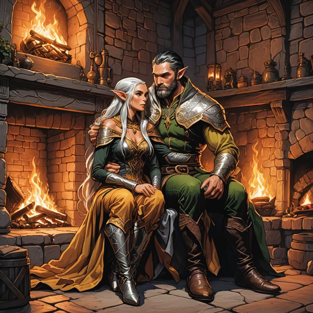 Fantasy Elf Couple by Firelight, Comic Book Art
