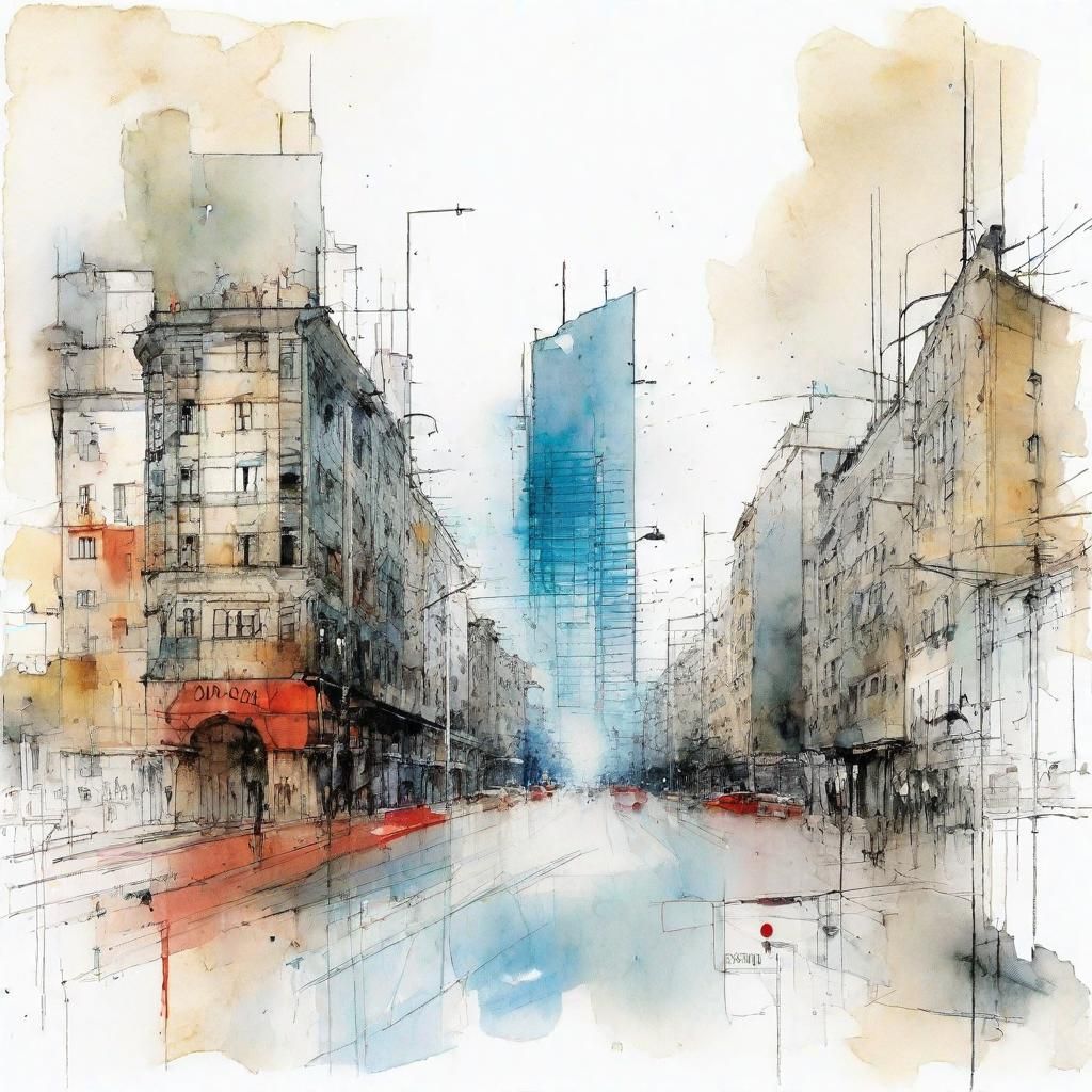 Abstract Cityscape Watercolor Painting