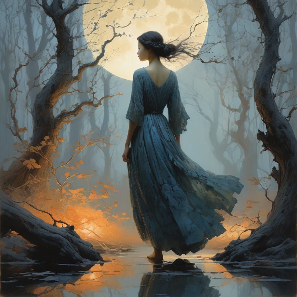 Ethereal Forest Goddess Under Starry Moonlight