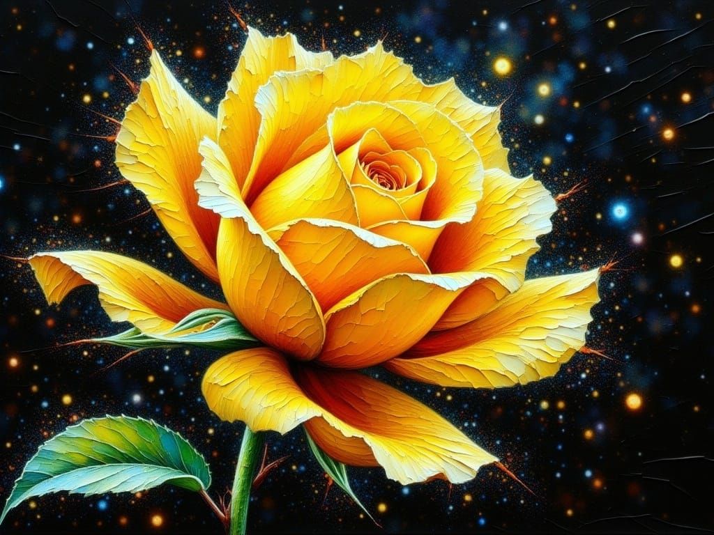 Vibrant Yellow Rose in Cracked Impasto Style